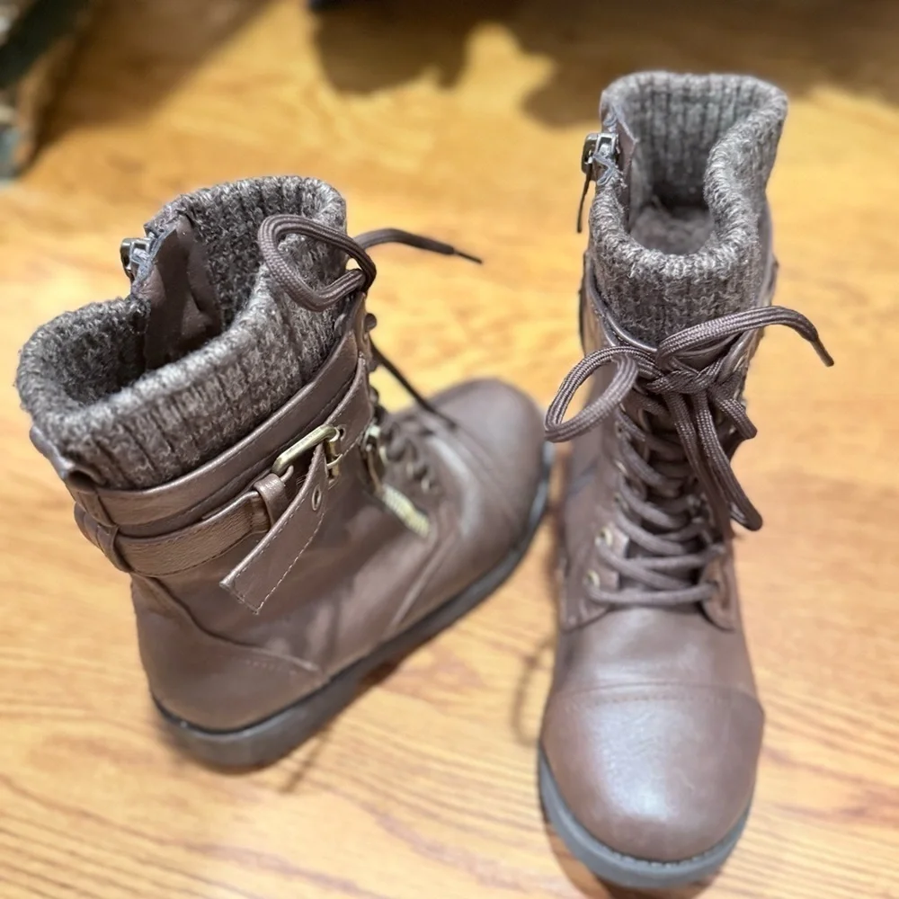 DREAM PAIRS Girl's Mid Calf Combat Ankle Lace up Boots size Little Girl 12